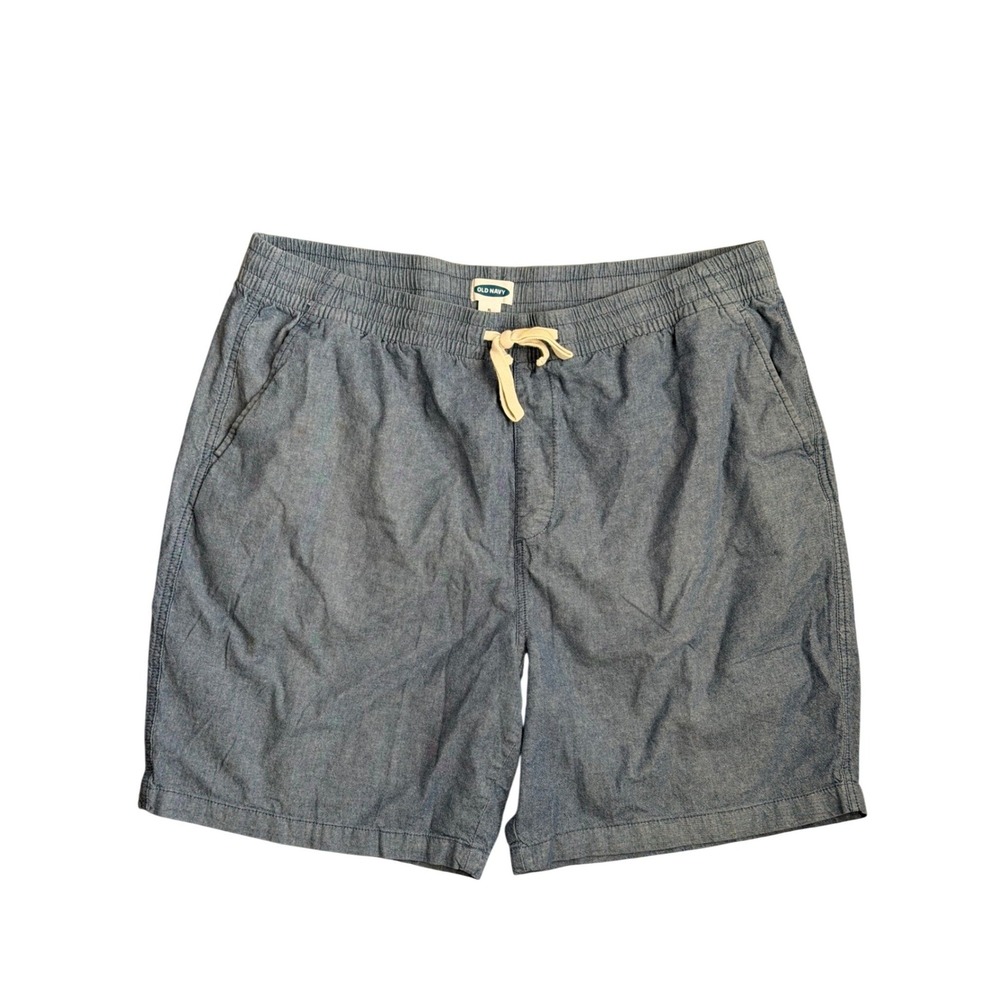 Old Navy Jogger Shorts Mens XL Blue Chambray Elastic Drawstring Cotton Blend
